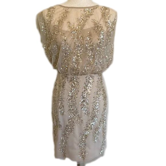Aidan Mattox Sequined Gold and Champagne Dress Size 4 - Picture 1 of 11